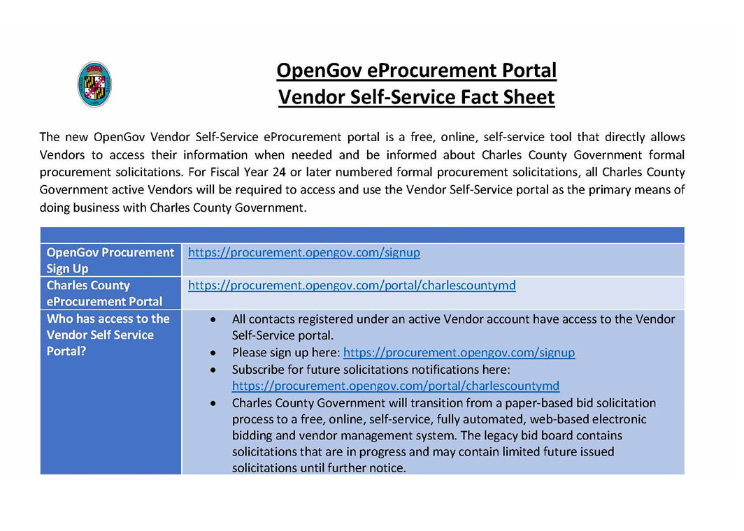 Vendor eProcurement Portal Fact Sheet