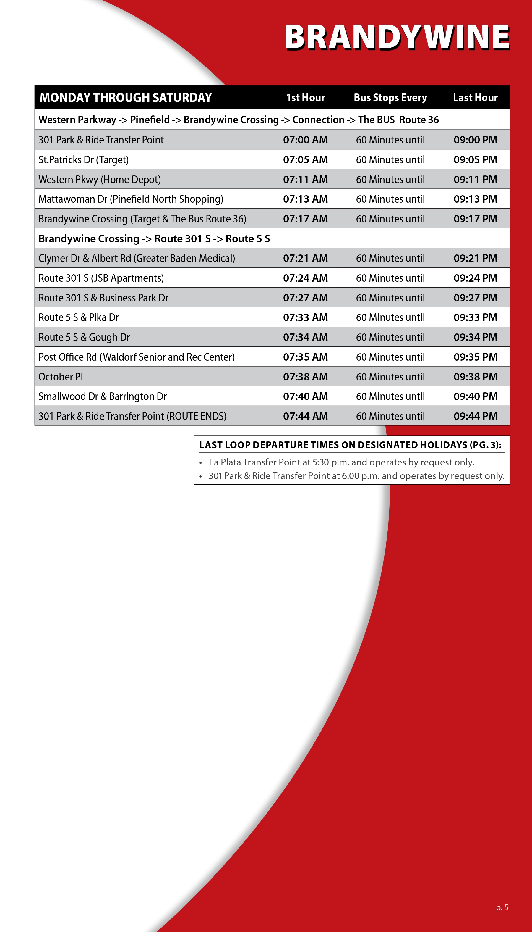 Brandywine Connector Schedule 