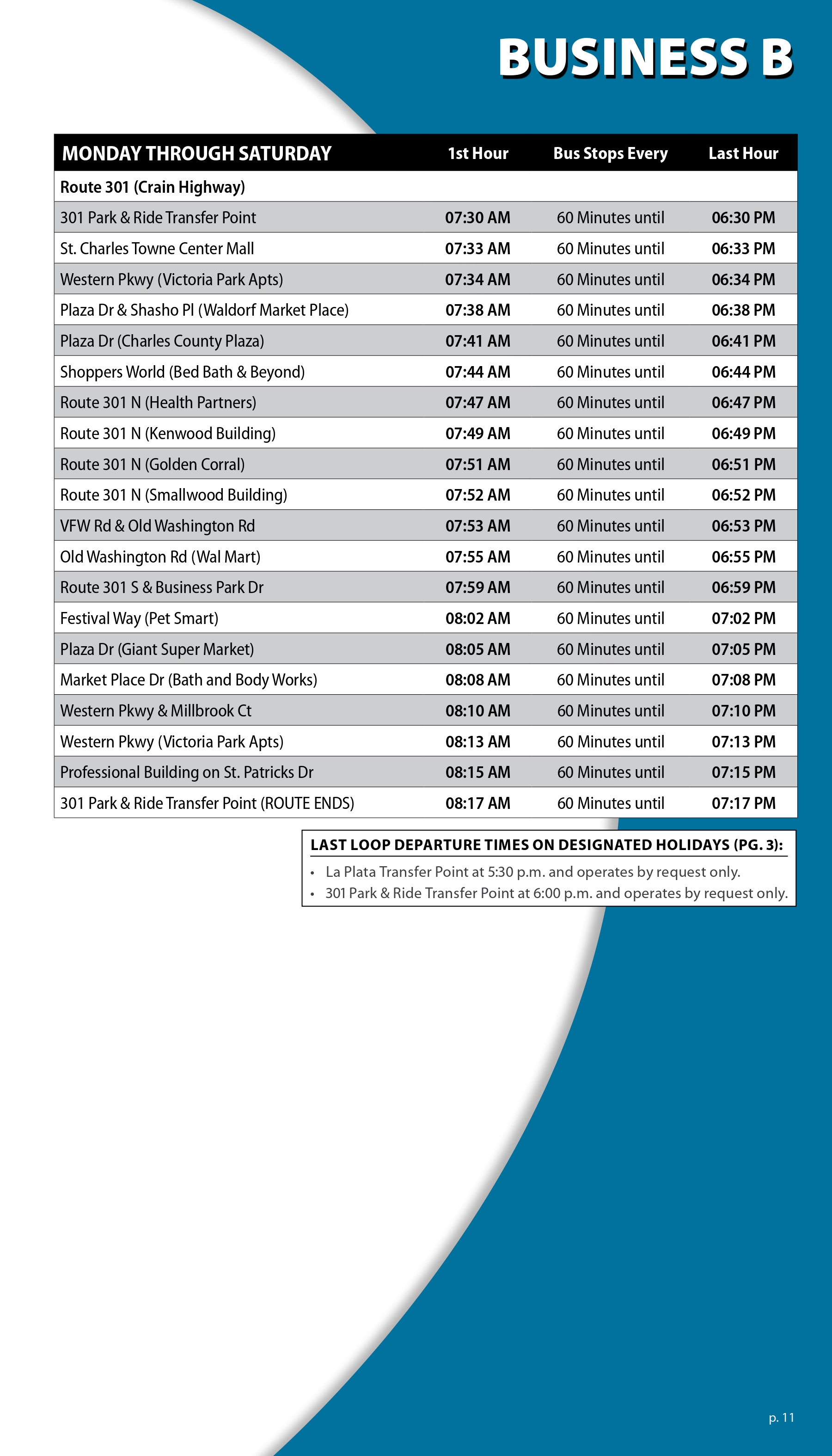 Business B Schedule