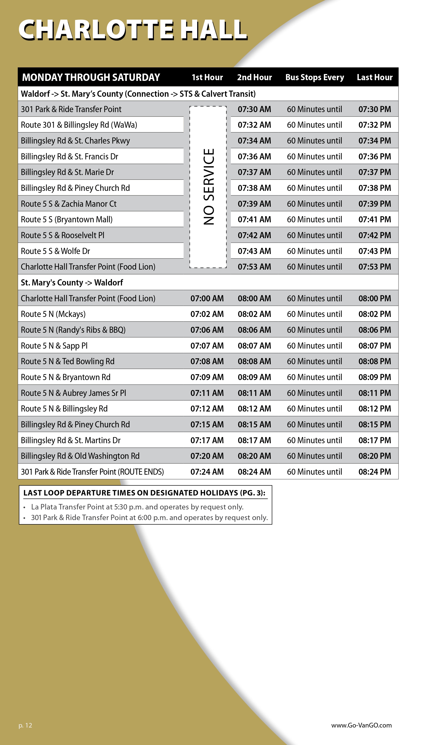 Charlotte Hall Schedule 