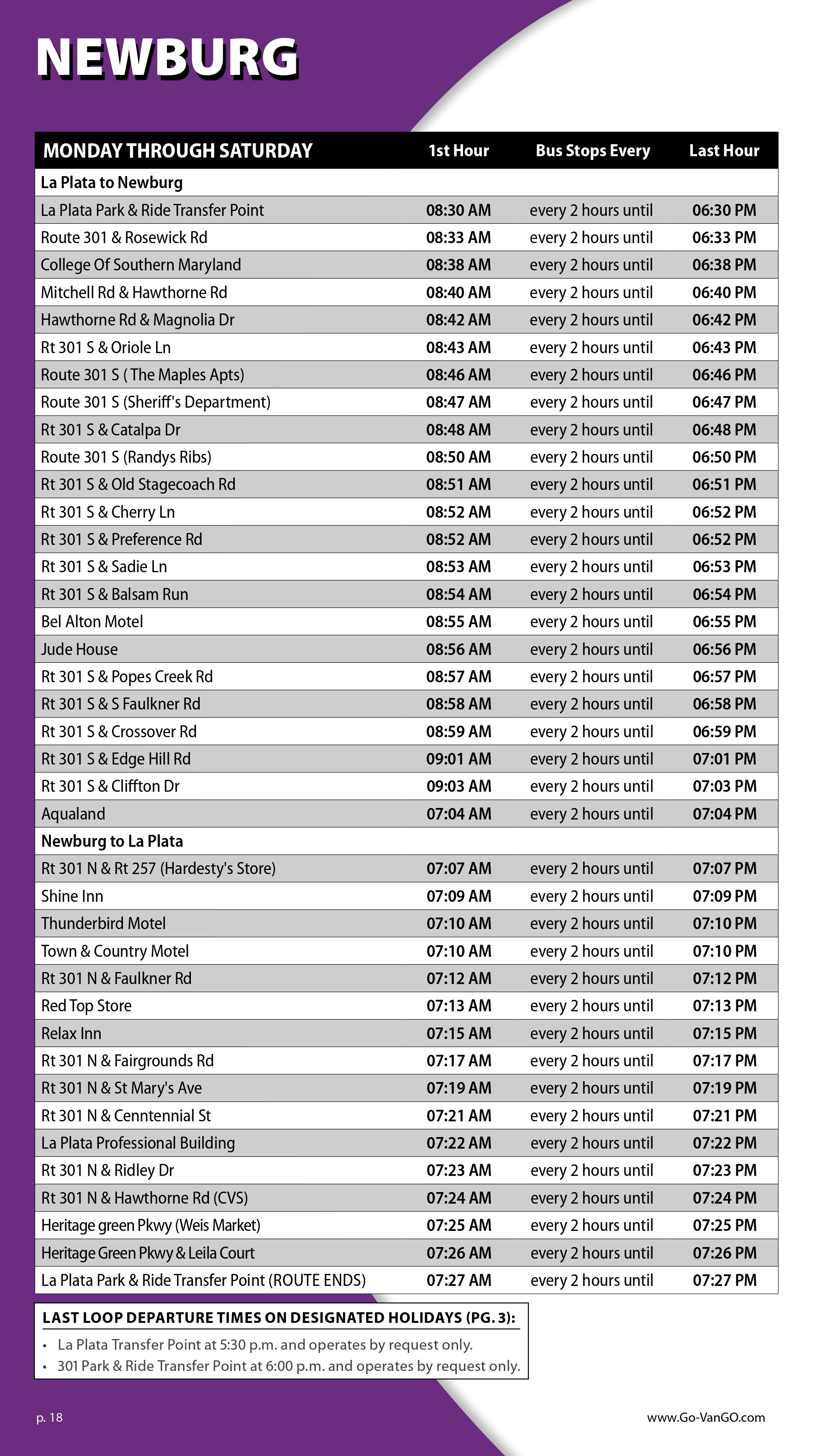 Newburg Schedule