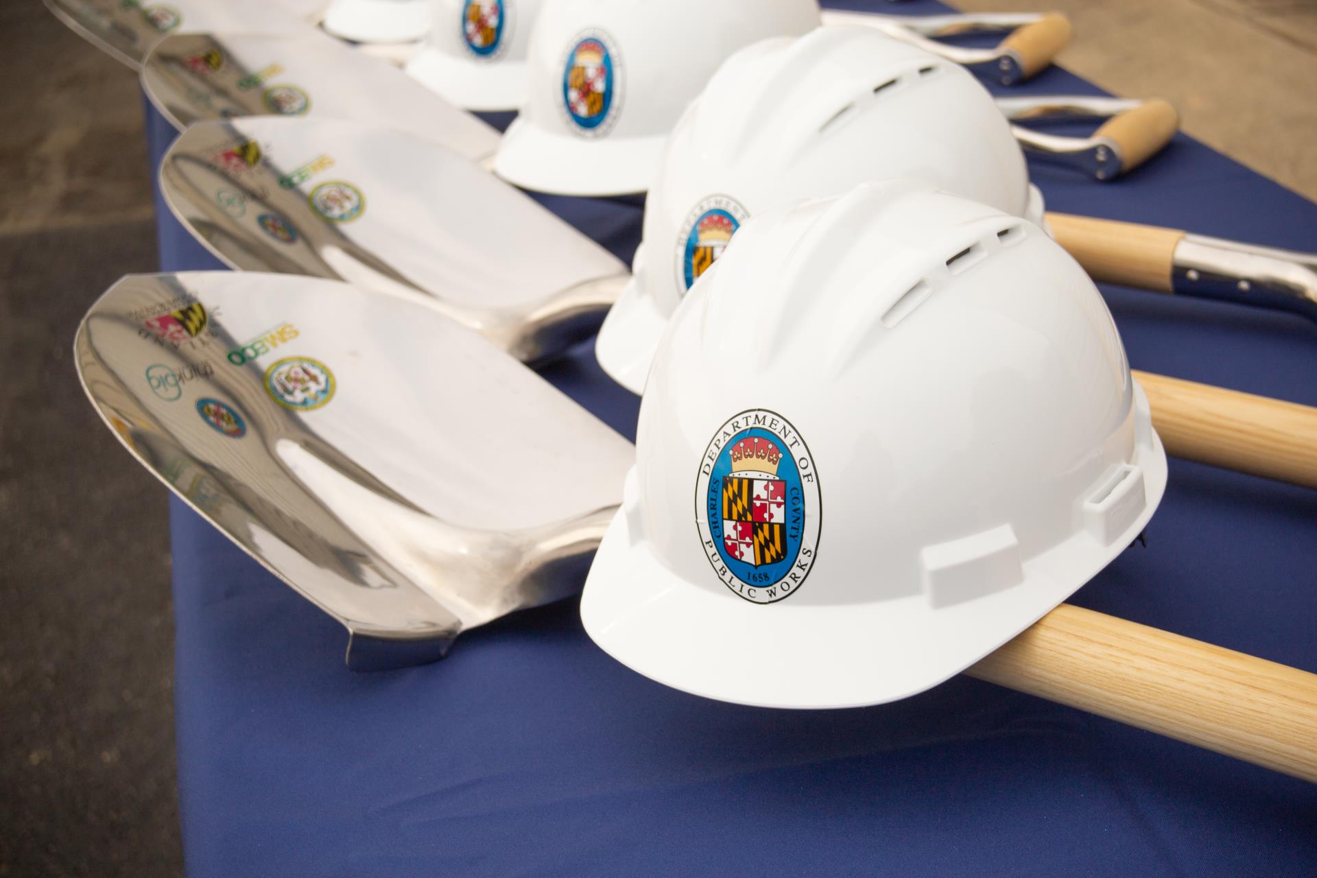 Helmets and ceremonial shovels used for the NCN Groundbreaking